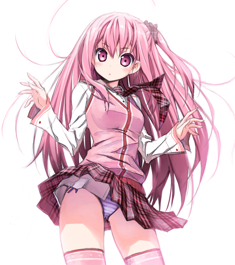 akata_itsuki, blush, breasts, hair_ribbon, long_hair, necktie, original, panties