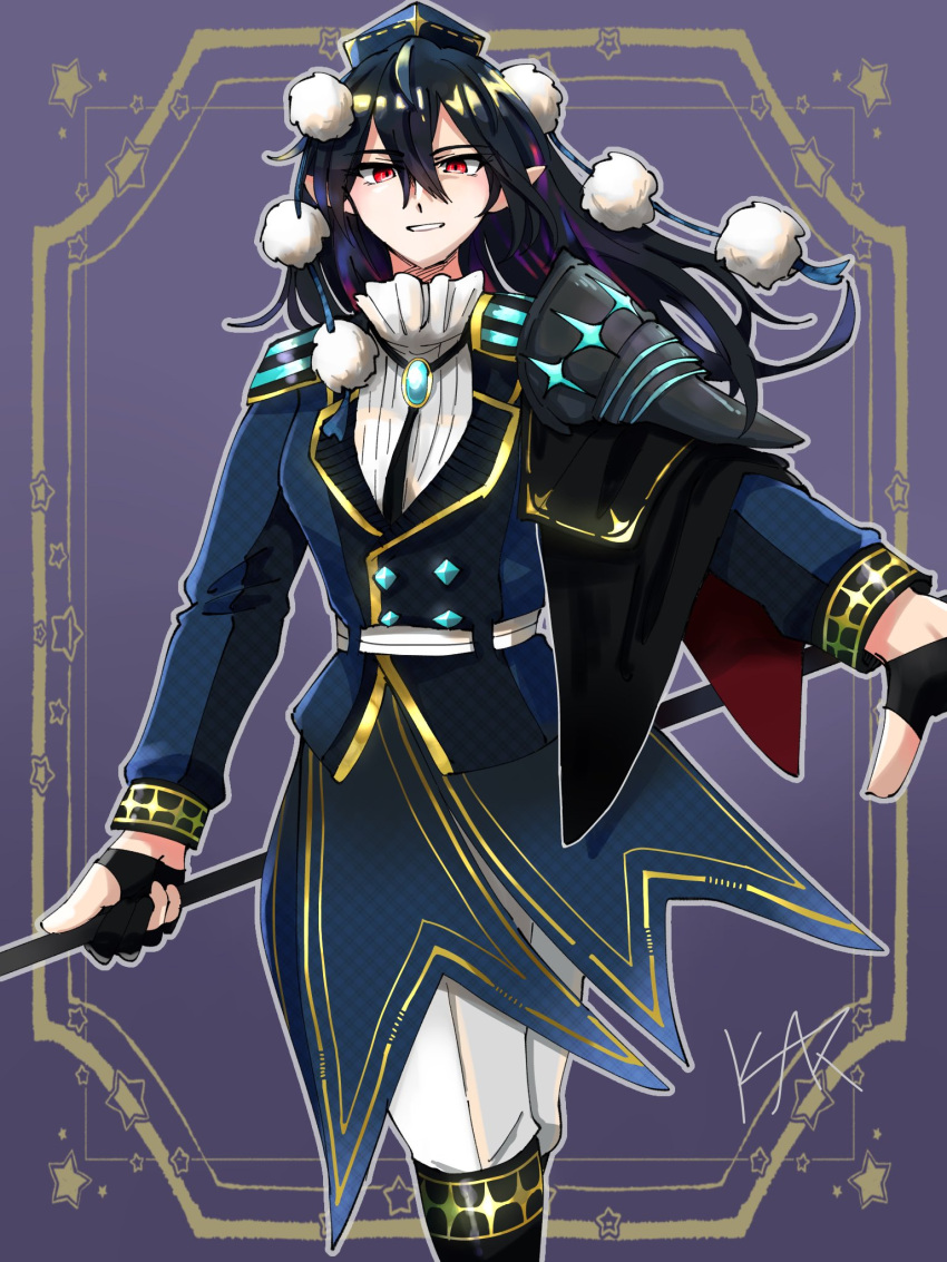 1girl, adapted_costume, alternate_costume, armor, black_boots, black_gloves, black_hair, blue_hat