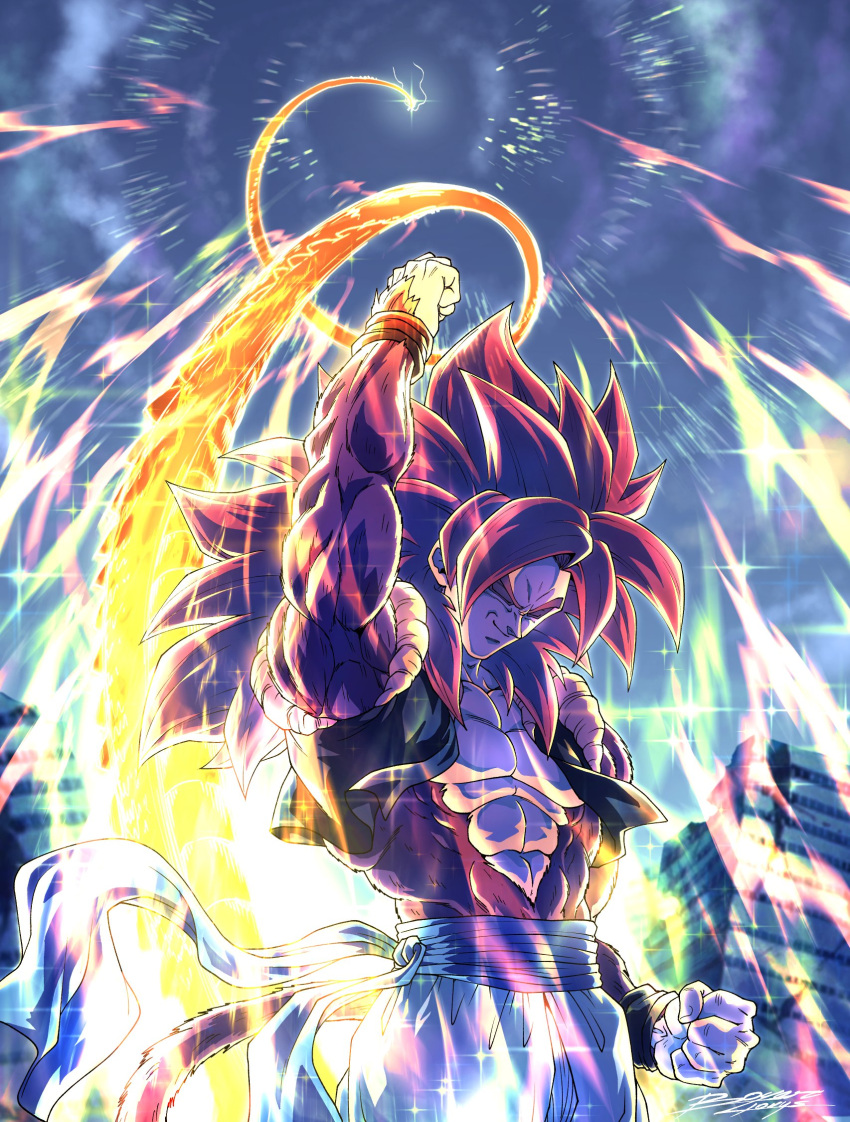 1boy, blue_sash, body_fur, boyerjorys, dragon_ball, dragon_ball_gt, dragon_ball_z_dokkan_battle, dragon_fist_(dragon_ball)
