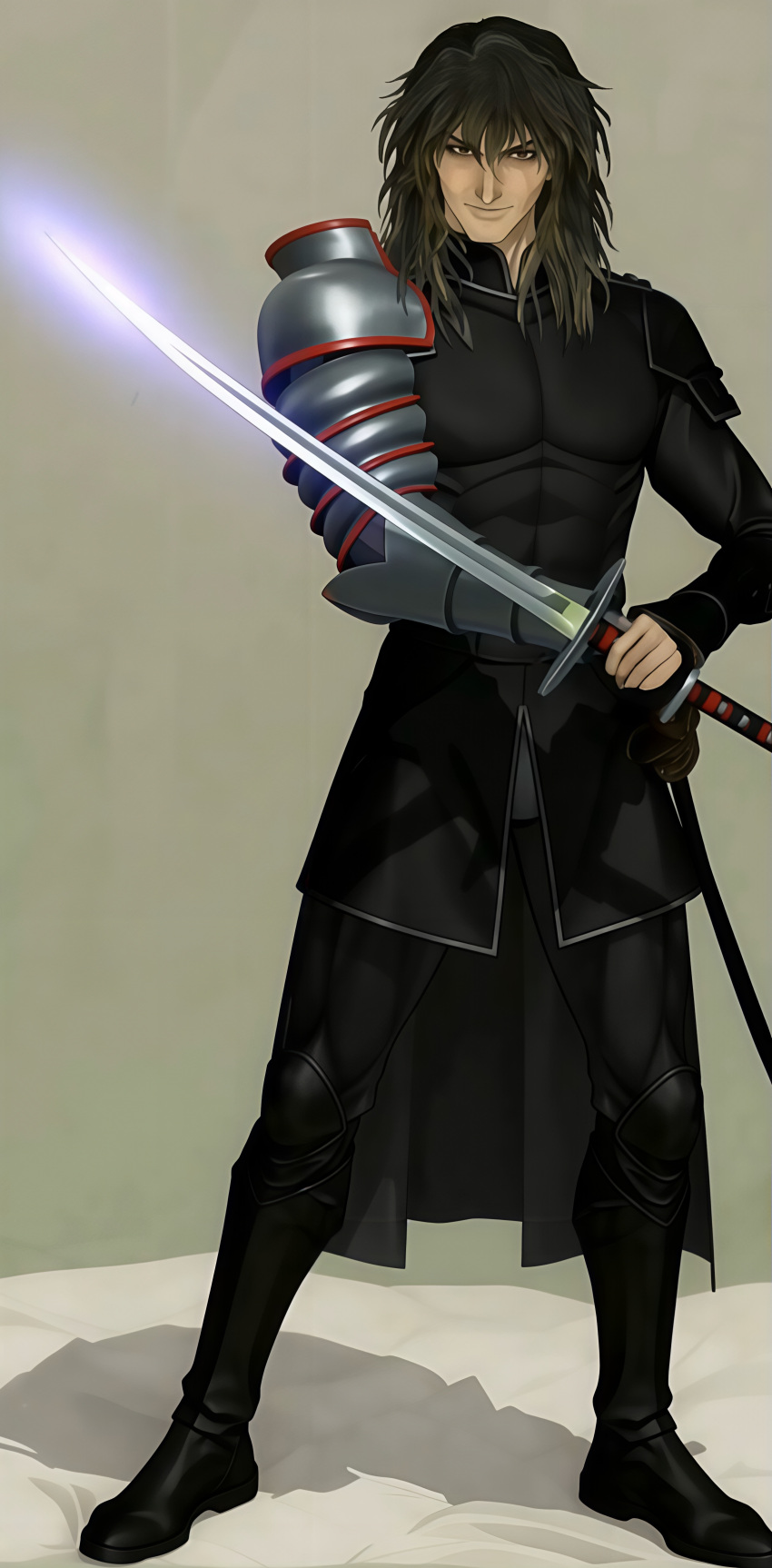1boy, absurdres, ai-assisted, albel_nox, alternate_costume, armor, clawed_gauntlets, full_body