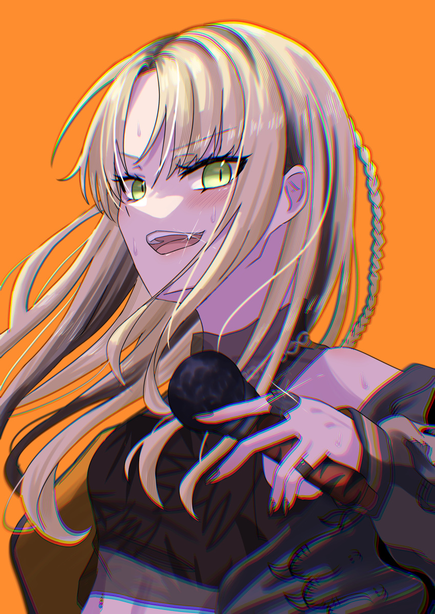 absurdres, akina_(user_ucnd3578), black_hair, black_jacket, black_nails, black_shirt, blonde_hair, green_eyes