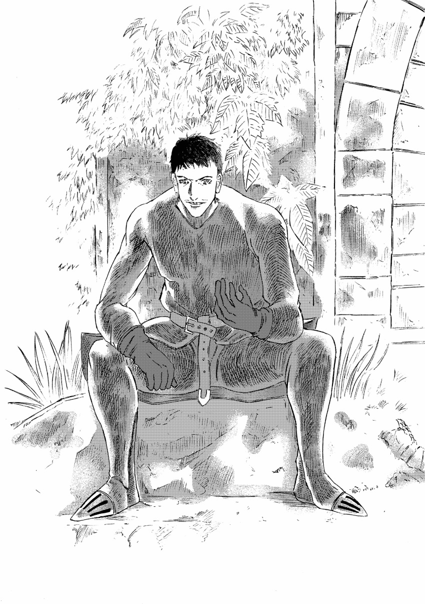 1boy, 913kousatu, absurdres, armor, belt, chainmail, commentary_request, crestfallen_warrior