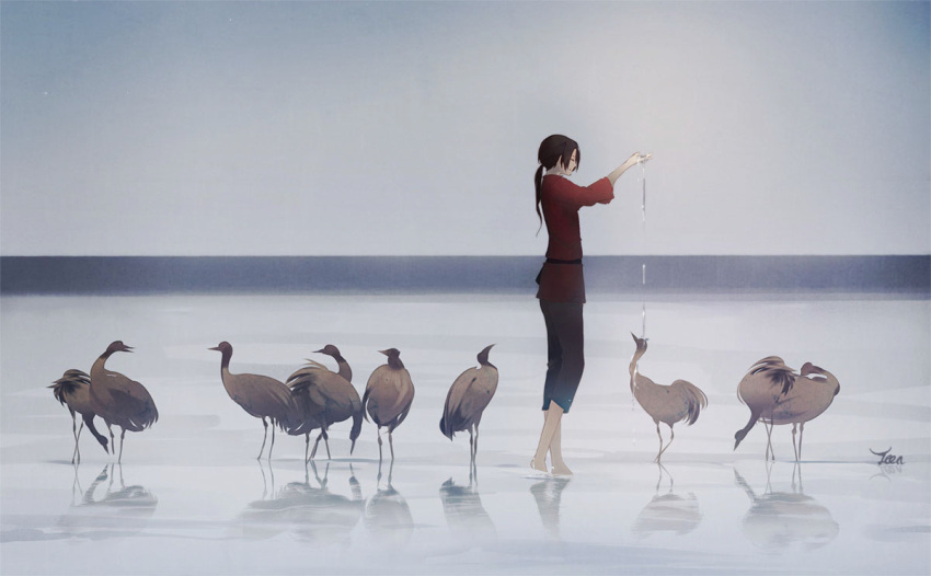 androgynous, animal, arm_up, axis_powers_hetalia, barefoot, bird, china_(hetalia), closed_eyes