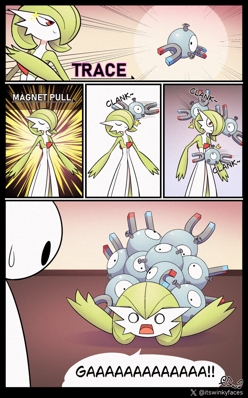 absurdres, artist_name, bob_cut, colored_skin, dress, gardevoir, green_hair, green_skin
