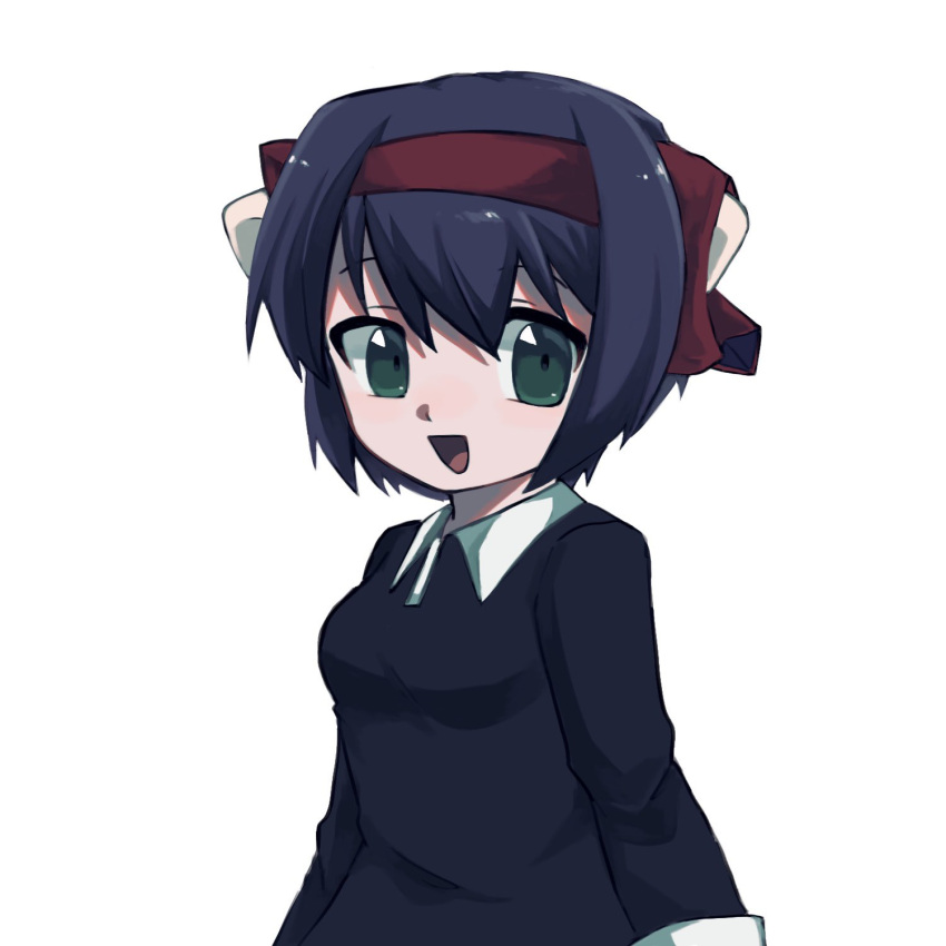 1girl, 85_hanged, black_dress, commentary_request, contrast_collar, dress, elfen_lied, green_eyes