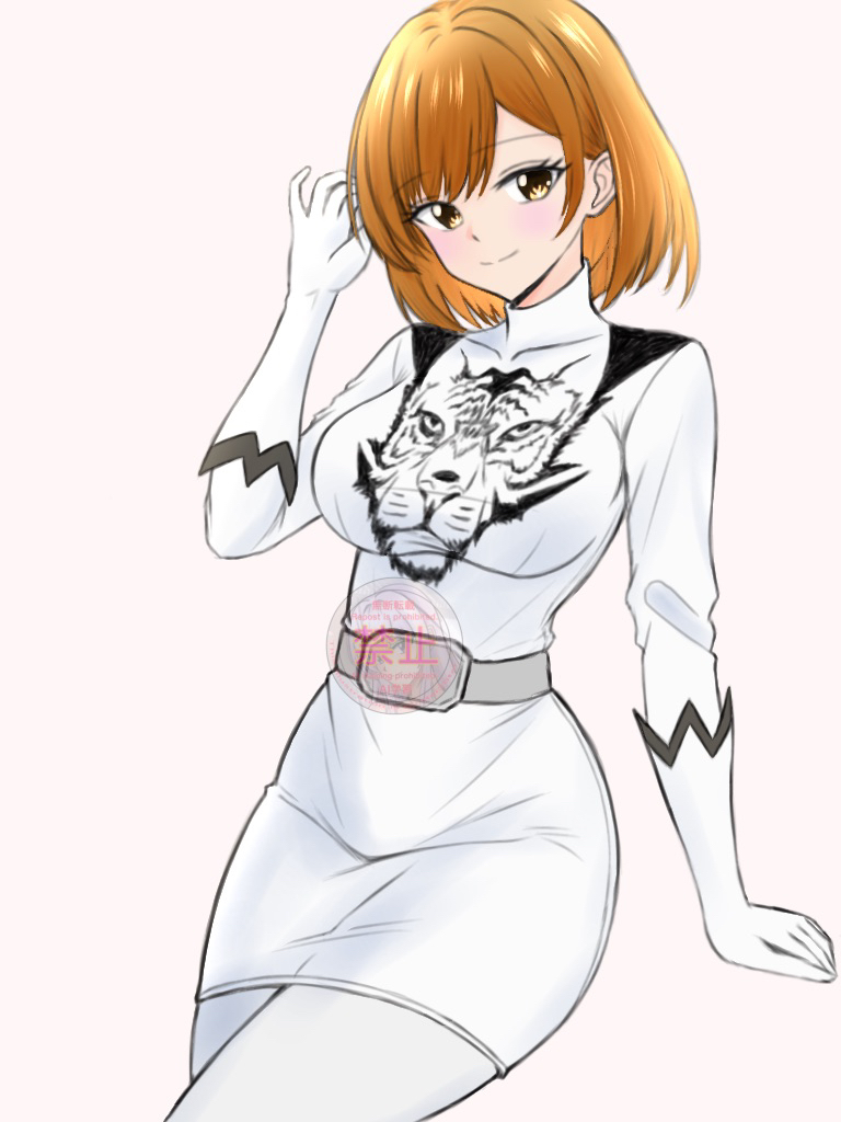 1girl, amu_(doubutsu_sentai_zyuohger), animal_print, animification, arm_support, belt, belt_buckle, black_bodysuit