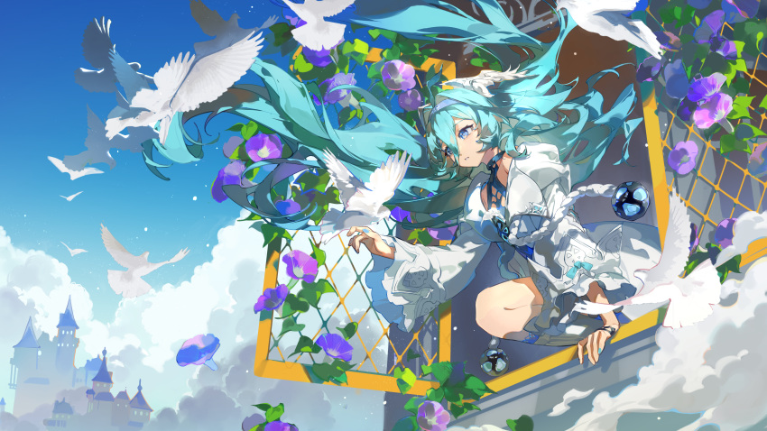 1girl, absurdres, ahoge, animal_ears, animal_on_hand, bird, black_hair, blue_eyes