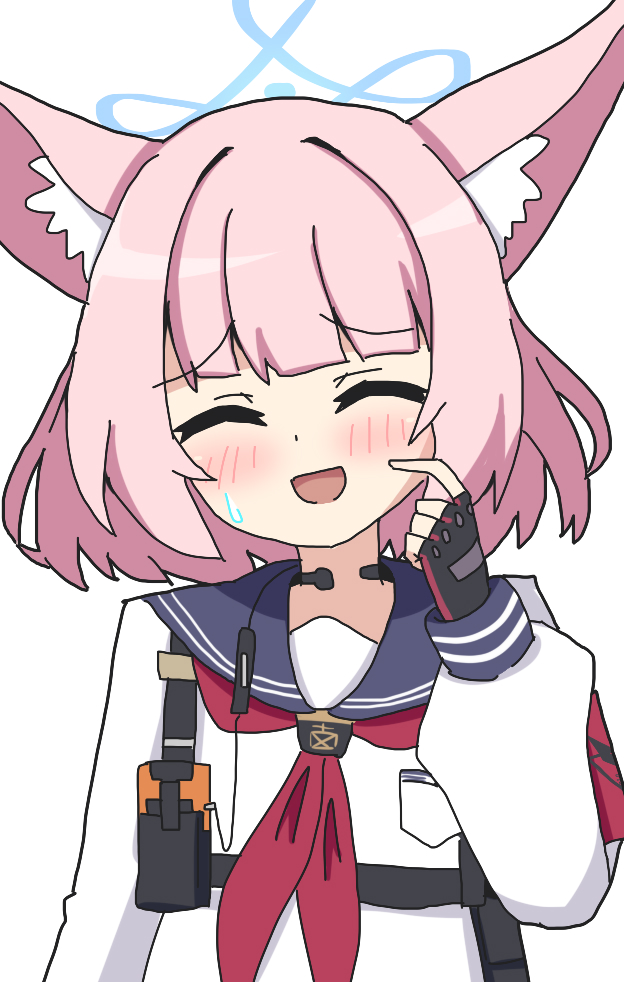 1girl, :d, ^_^, animal_ear_fluff, animal_ears, black_gloves, blue_archive, blue_halo