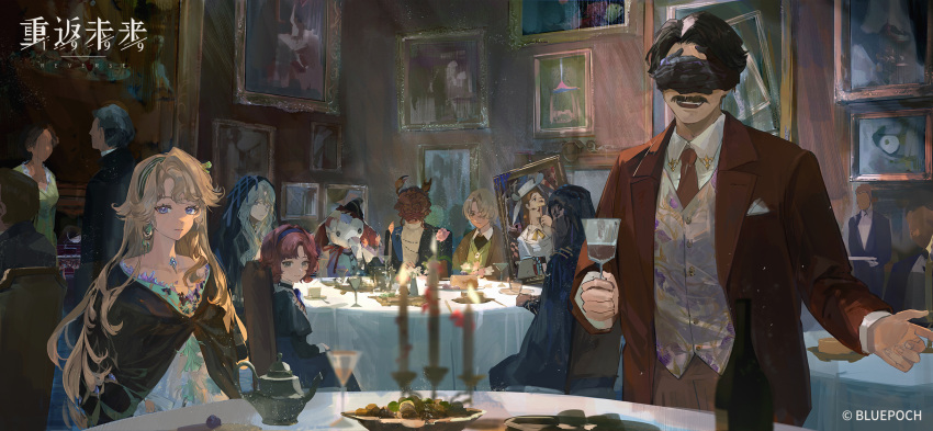 1other, 3boys, 4girls, animus_(reverse:1999), beryl_bouanich, black_cloak, black_dress, black_hair