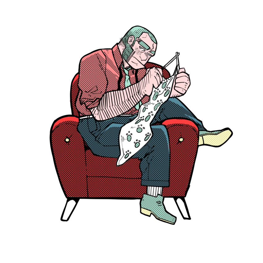 1boy, animal_hands, belt, blue_necktie, blue_pants, blue_shoes, cat_paws, closed_mouth