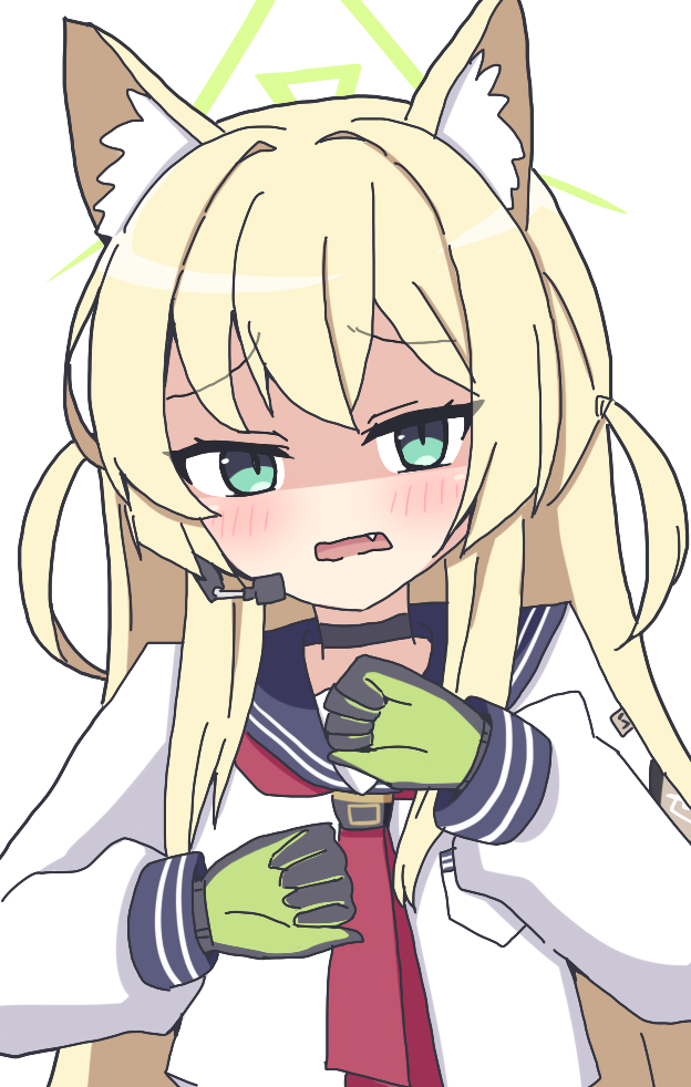 1girl, animal_ear_fluff, animal_ears, black_choker, black_sailor_collar, blonde_hair, blue_archive, blush