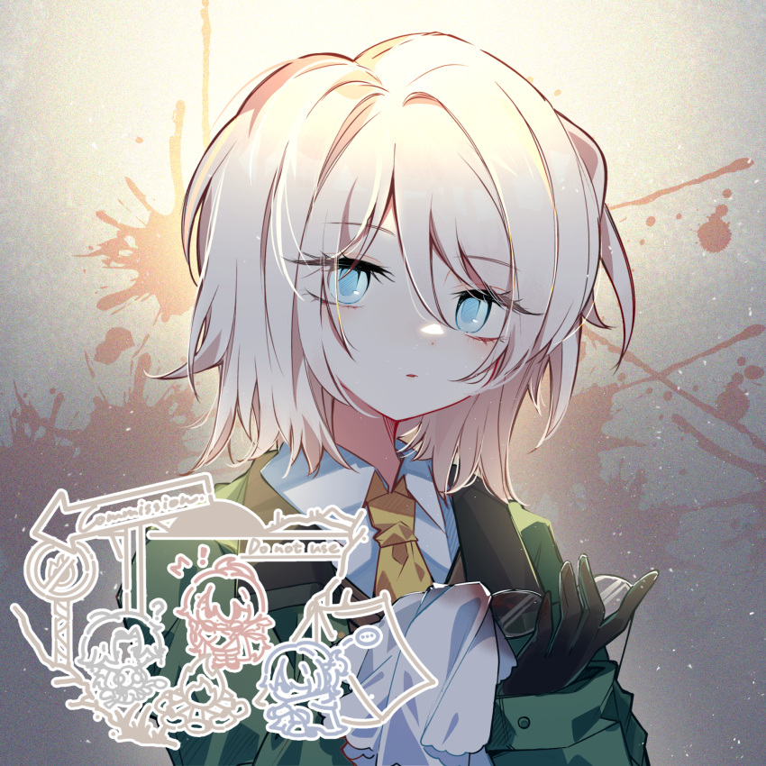 1girl, black_gloves, cleaning_eyewear, cleaning_rag, collared_shirt, commentary_request, commission, faust_(project_moon)