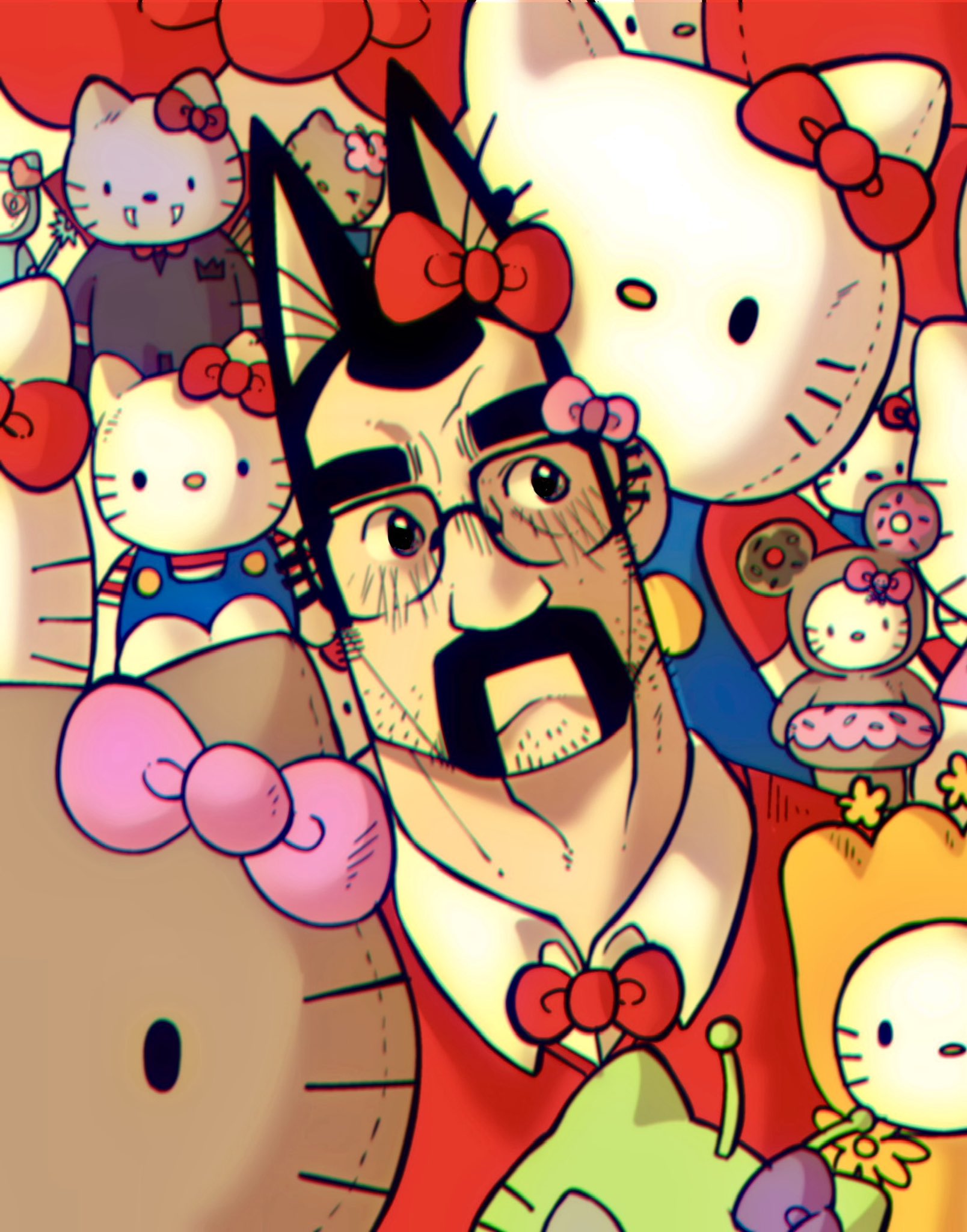 1boy, black_hair, bow, bowtie, collared_shirt, commentary, english_commentary, facial_hair