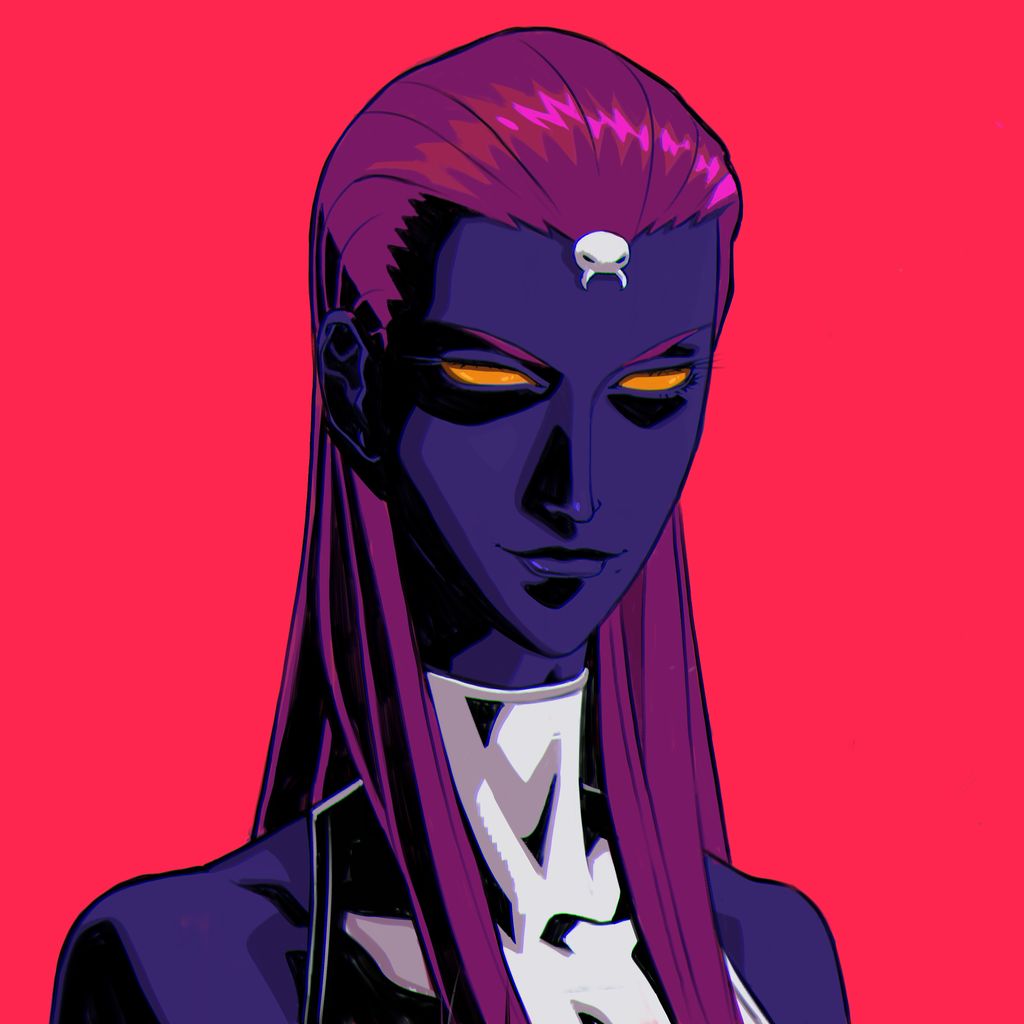 1girl, blue_skin, colored_sclera, colored_skin, hair_slicked_back, long_hair, marvel, mystique