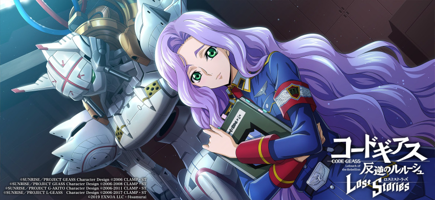 1girl, alexander_(code_geass), anime_coloring, anna_clement, armband, belt, belt_buckle, blue_dress