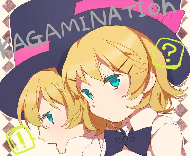 ?, aqua_eyes, bad_id, blonde_hair, bonus_stage_(vocaloid), brother_and_sister, face, hair_ornament