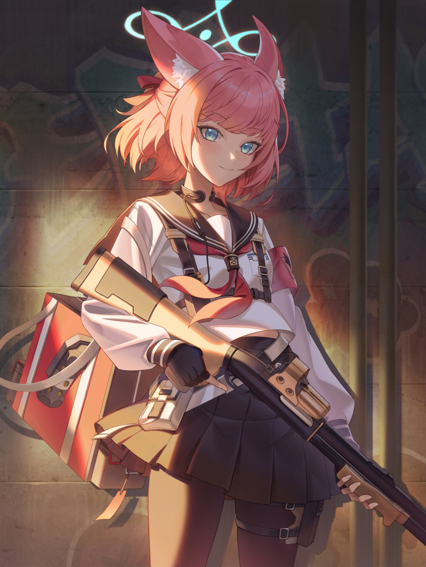 1girl, absurdres, animal_ear_fluff, animal_ears, atokani, bag, black_gloves, black_pantyhose