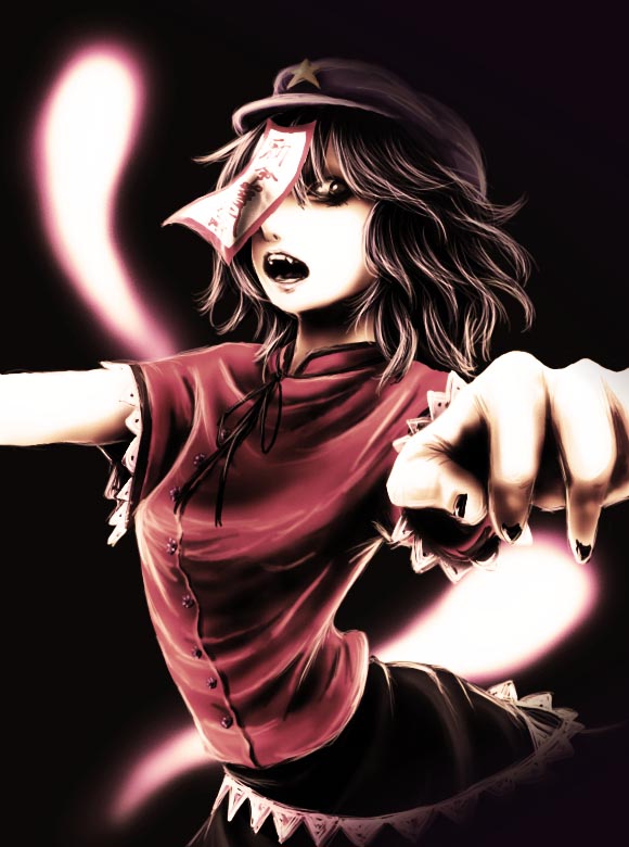 black_eyes, black_hair, cielo_(zaki), cielozaki, fang, fangs, ghost, hat