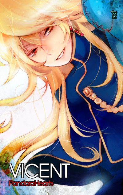 blonde_hair, earrings, heterochromia, jewelry, long_hair, male, pandora_hearts, solo, takagi_kouen, vincent_nightray