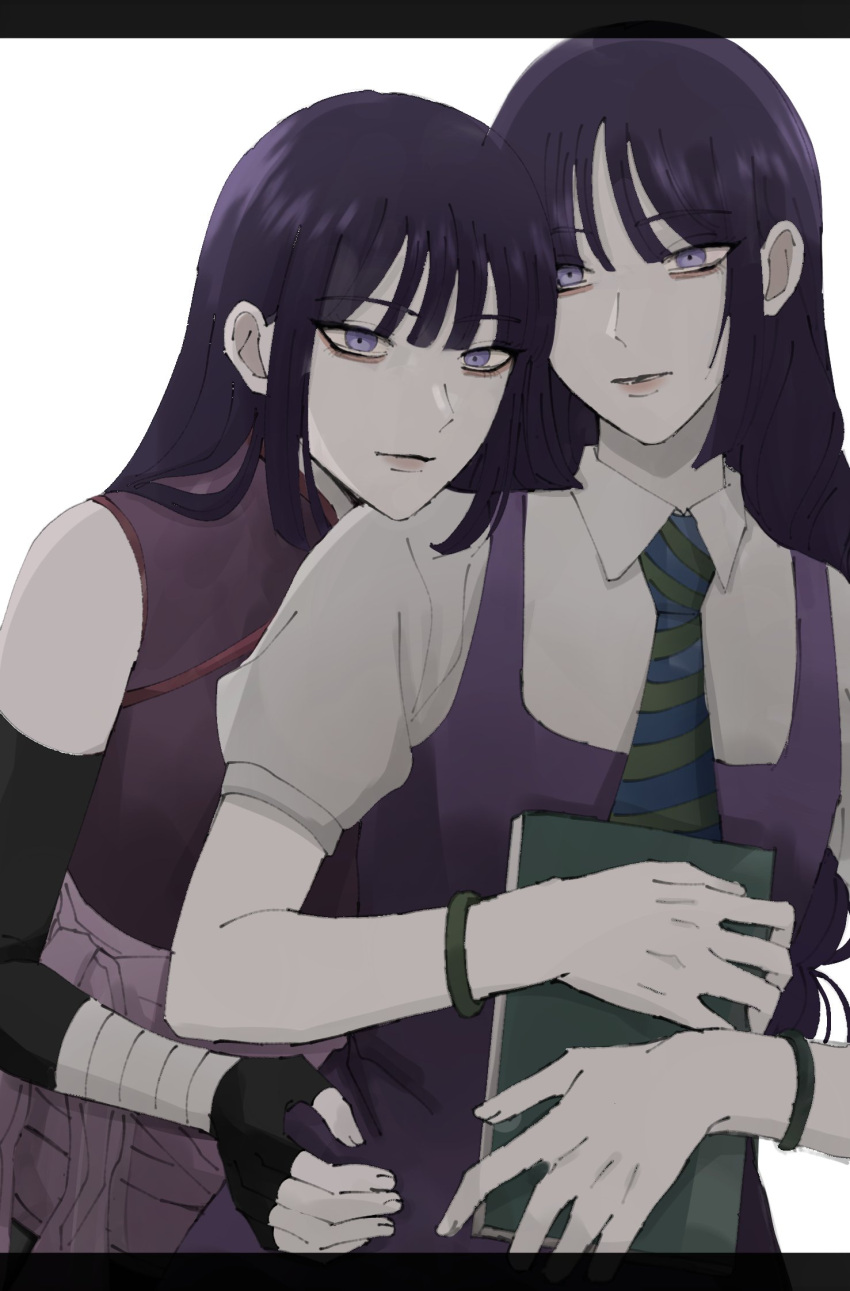 2girls, black_gloves, book, boruto:_naruto_next_generations, boruto:_two_blue_vortex, bracelet, commentary, dress