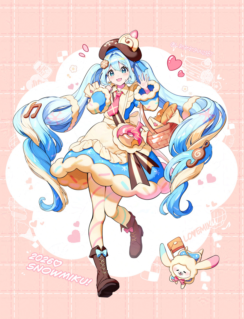 1girl, 1other, absurdres, apron, aqua_eyes, aqua_hair, blue_bow, blue_dress