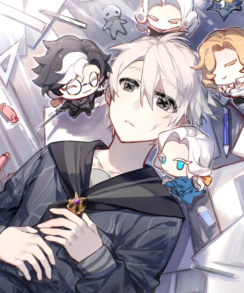 2boys, absurdres, aesop_carl, aesop_carl_(blindspot), black_eyes, black_hair, black_necktie, blonde_hair