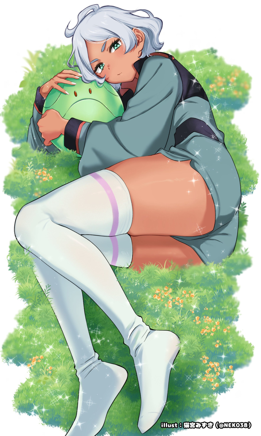 1girl, absurdres, artist_name, asticassia_school_uniform, blush, commentary_request, dark-skinned_female, dark_skin