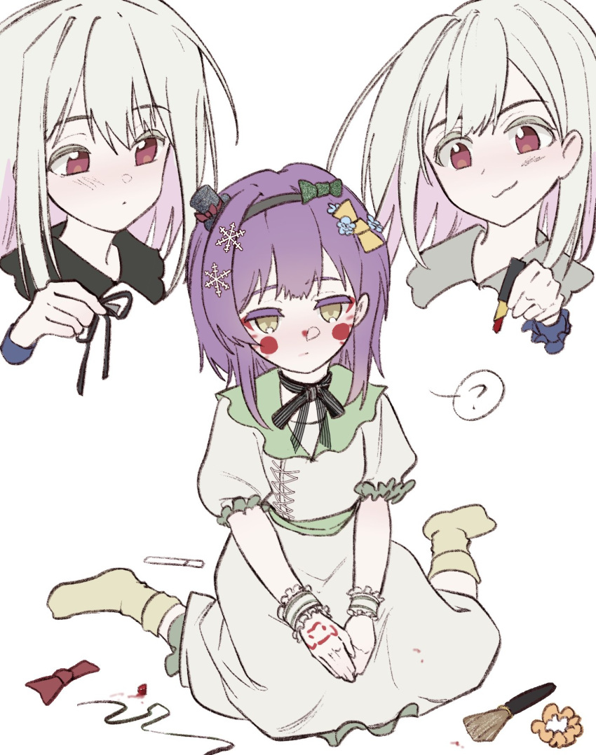 3girls, ?, bang_dream!, bang_dream!_it's_mygo!!!!!, black_choker, black_hairband, blush, chinese_commentary