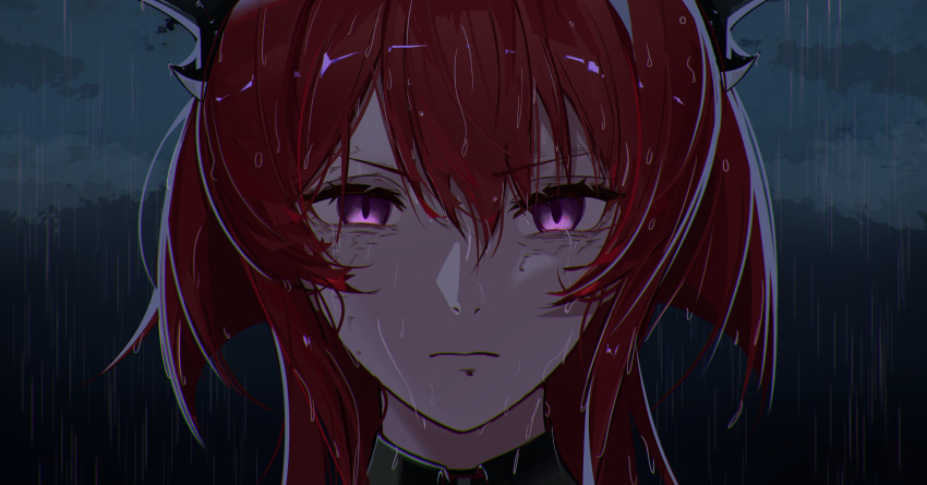 1girl, absurdres, arknights, black_choker, black_horns, chainsaw_man, choker, close-up