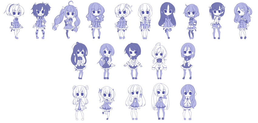 6+girls, :d, :o, absurdres, ahoge, aizawa_kazuha, ando_tazusa, arm_at_side