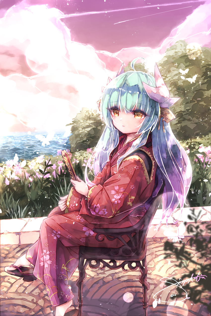 1girl, absurdres, ahoge, chair, dragon_girl, dragon_horns, fate/grand_order, fate_(series)