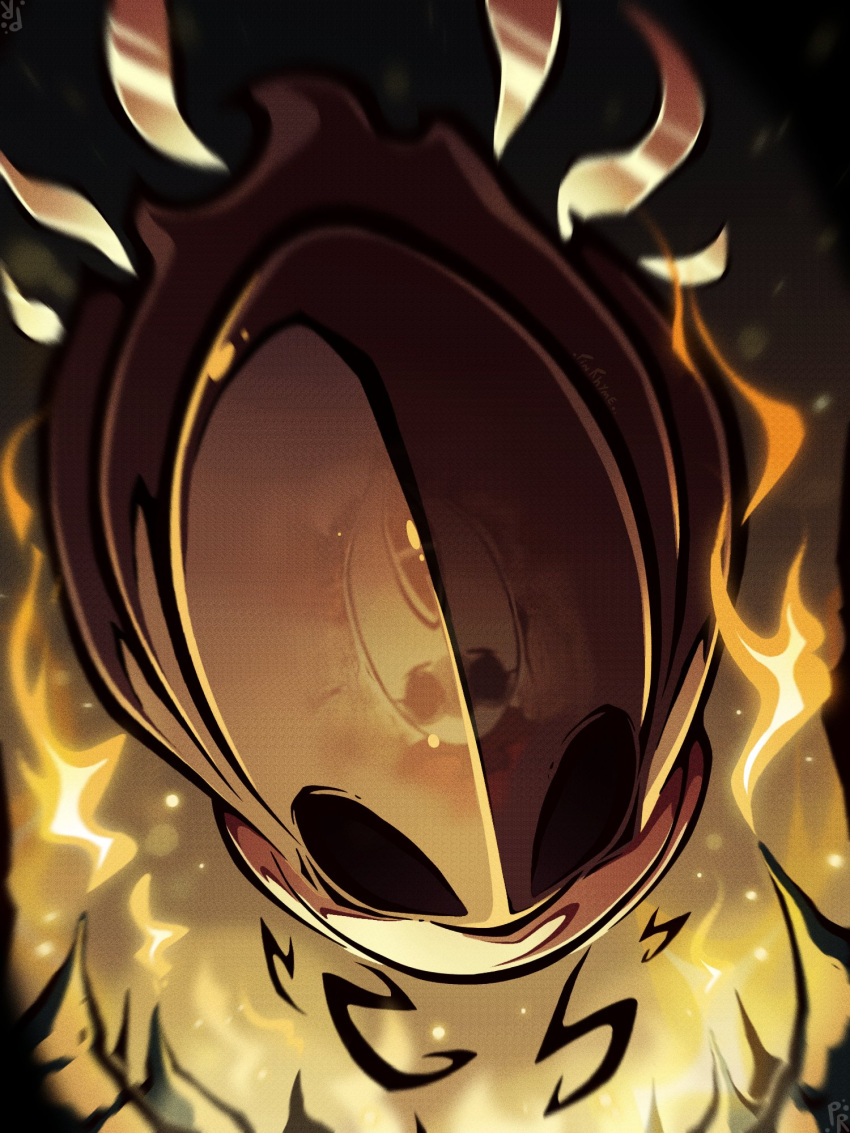 black_eyes, bug, fire, highres, holding, hollow_eyes, hollow_knight, hollow_knight:_silksong