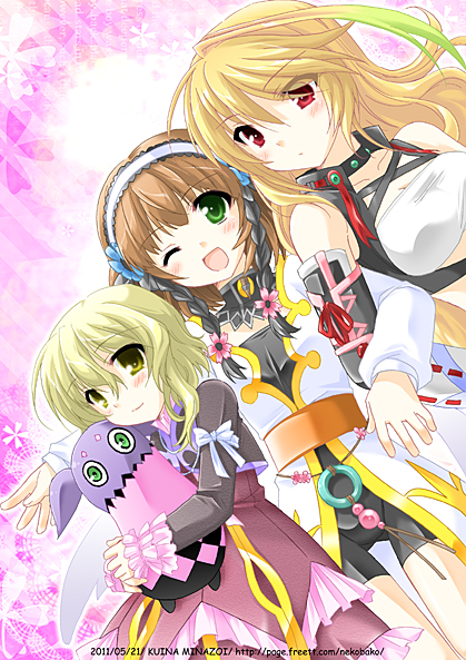 :d, bike_shorts, blonde_hair, bow, braid, brown_hair, choker, coat