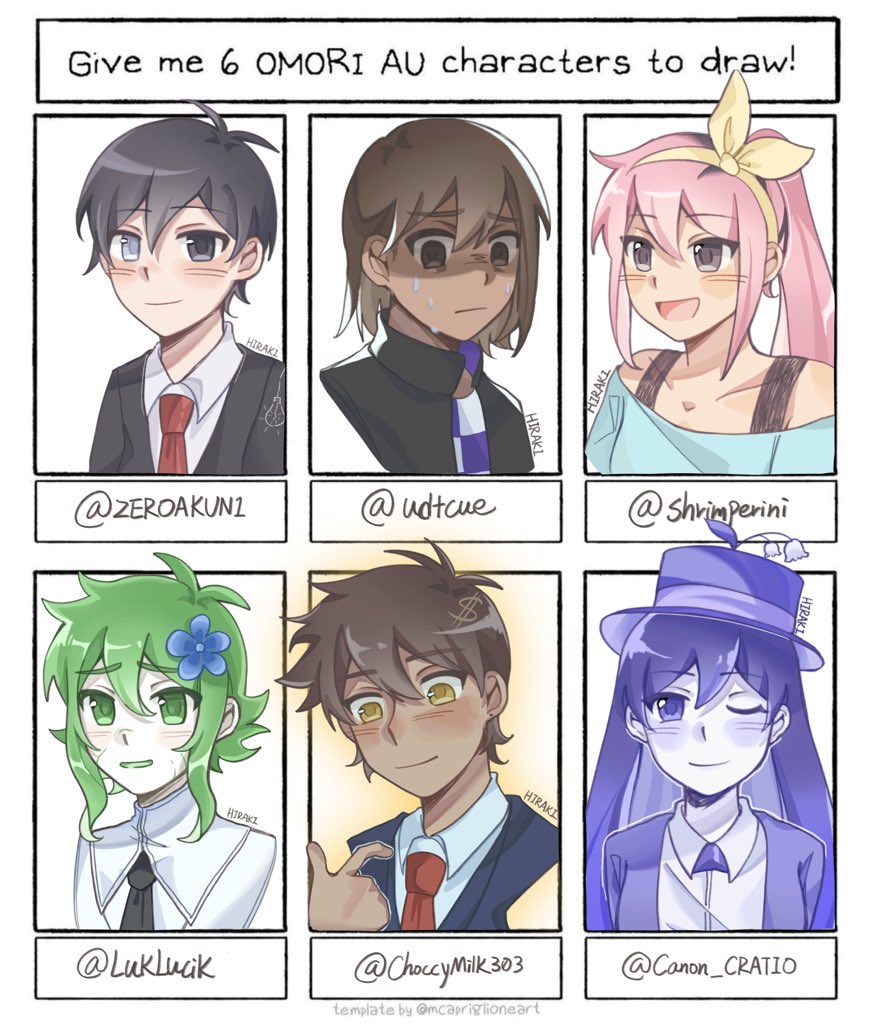 2girls, 4boys, alternate_costume, alternate_eye_color, alternate_universe, antenna_hair, aoihiraki, artist_name