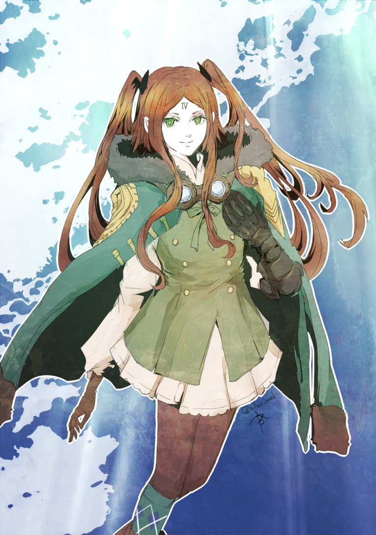 1girl, brown_hair, buttons, closed_mouth, coat, coat_on_shoulders, drag-on_dragoon, drag-on_dragoon_3