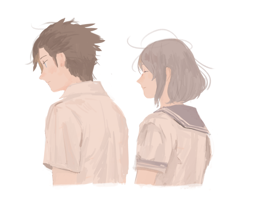 1boy, 1girl, alternate_universe, black_hair, blue_eyes, clive_rosfield, closed_mouth, collared_shirt