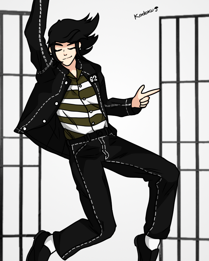 1boy, black_hair, black_jacket, closed_eyes, collared_shirt, dancing, earrings, elvis_presley