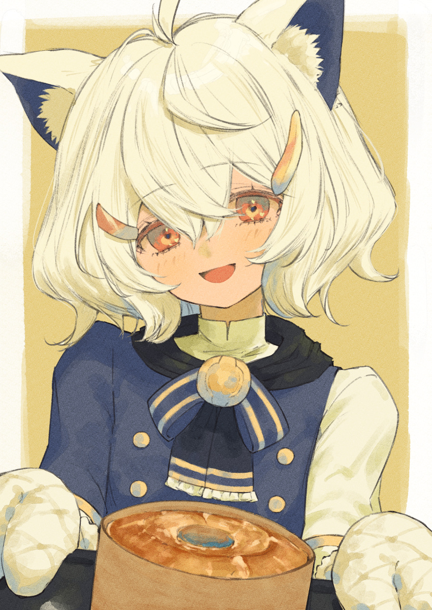 1girl, :d, absurdres, ahoge, animal_ear_fluff, animal_ears, blue_jacket, border