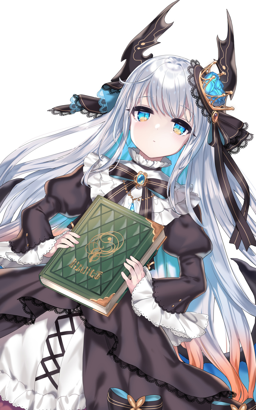 1girl, absurdres, black_bow, blue_eyes, blue_flower, blue_hair, blue_rose, blue_wings