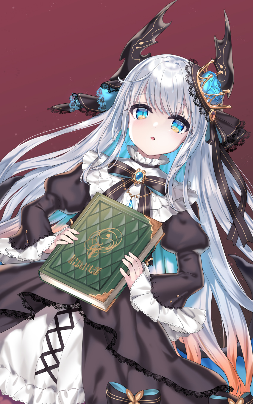 1girl, absurdres, black_bow, blue_eyes, blue_flower, blue_hair, blue_rose, blue_wings