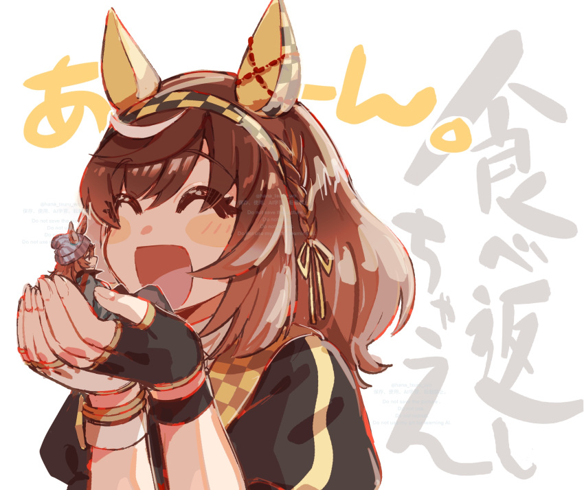 2girls, beanie, blush, braid, brown_hair, buena_vista_(heroina_inocente)_(umamusume), buena_vista_(umamusume), chibi