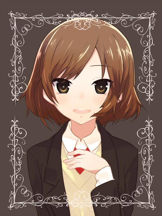 brown_eyes, brown_hair, jin_(crocus), sasaki, school_uniform, short_hair, suzumiya_haruhi_no_yuuutsu, sweater_vest