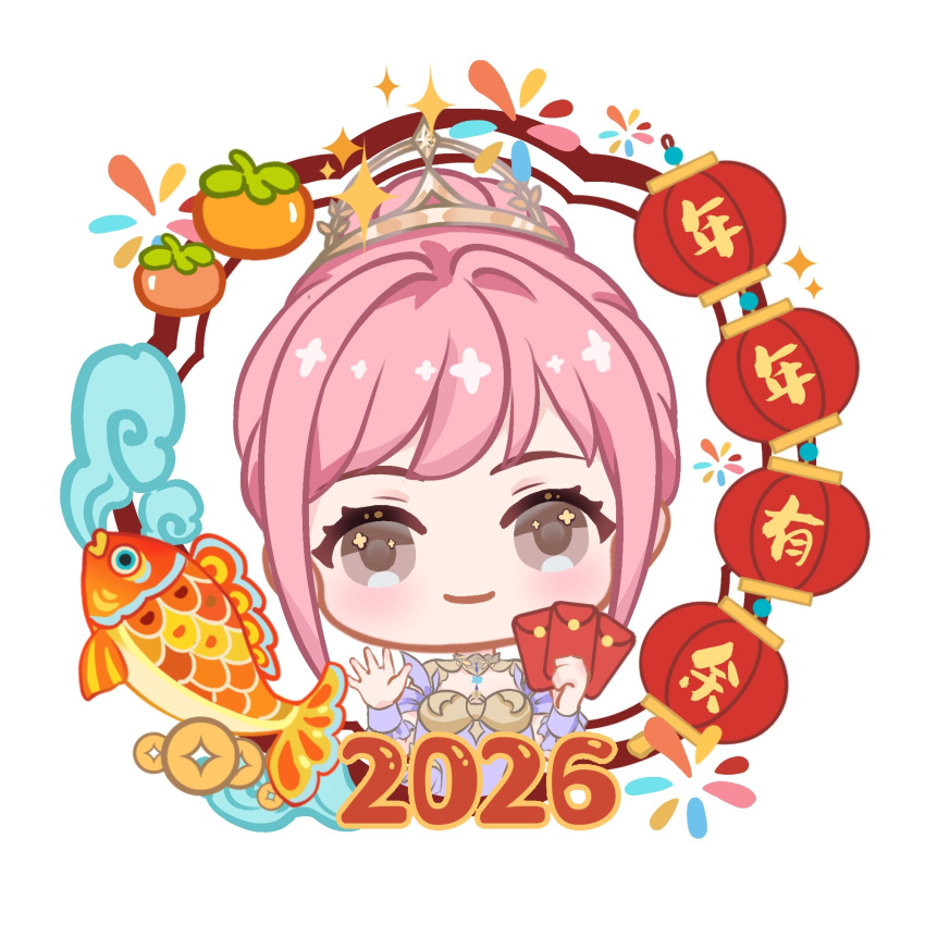 1girl, 2026, animal_on_head, armor, breastplate, brown_eyes, chibi, chinese_new_year