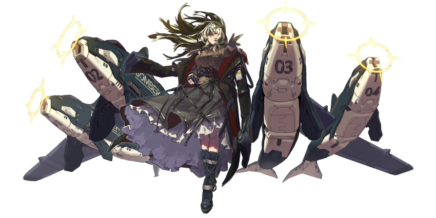 1girl, black_boots, black_coat, black_gloves, boots, brown_jacket, coat, coat_on_shoulders