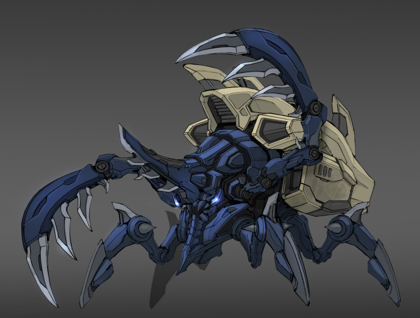 absurdres, armor, blue_eyes, claws, commentary, crab, english_commentary, glowing
