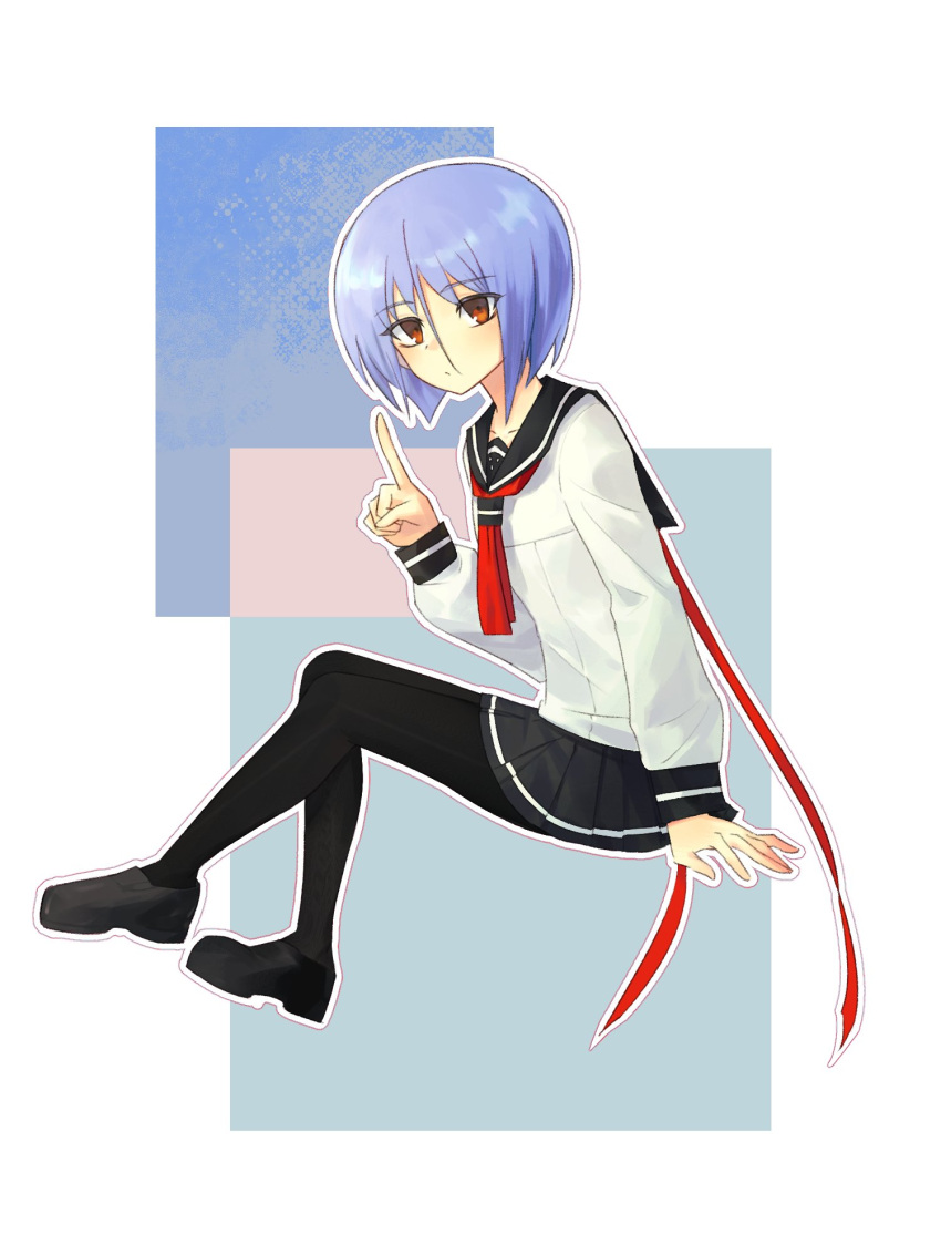 1girl, ayane_ichijou, black_pantyhose, blue_hair, expressionless, full_body, highres, index_finger_raised