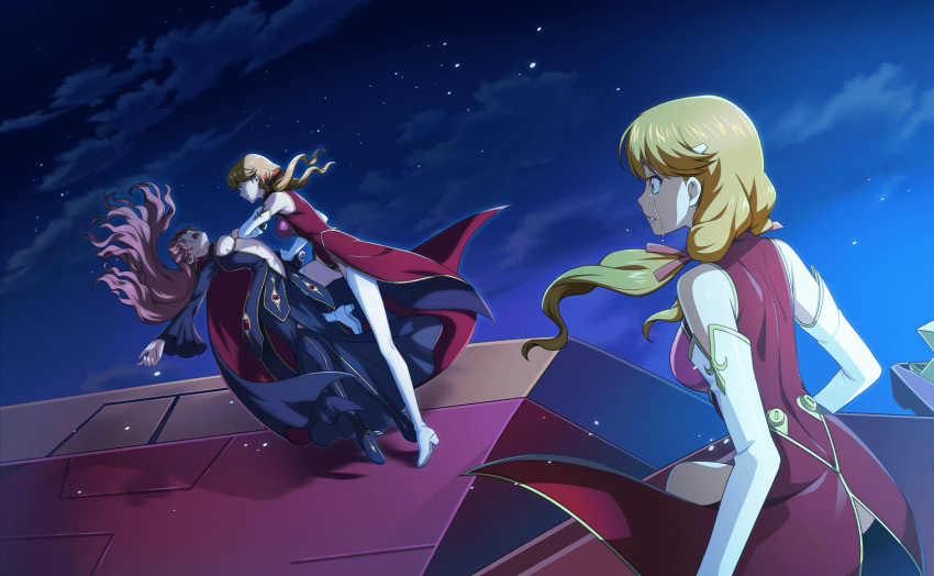 3girls, artist_request, bare_shoulders, blonde_hair, blue_eyes, breasts, code_geass, code_geass:_lost_stories