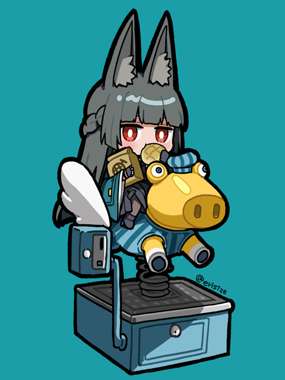 1girl, animal_ear_fluff, animal_ears, black_boots, black_skirt, blue_background, boots, braid