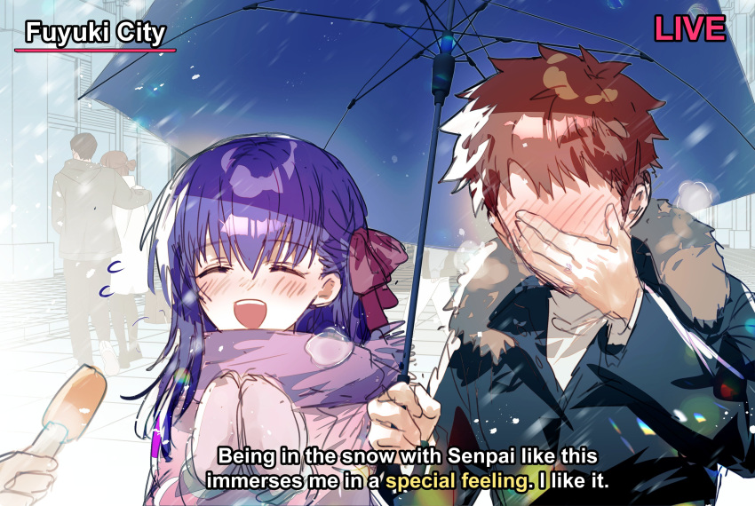 1boy, 1girl, absurdres, black_jacket, blush, closed_eyes, couple, covered_face