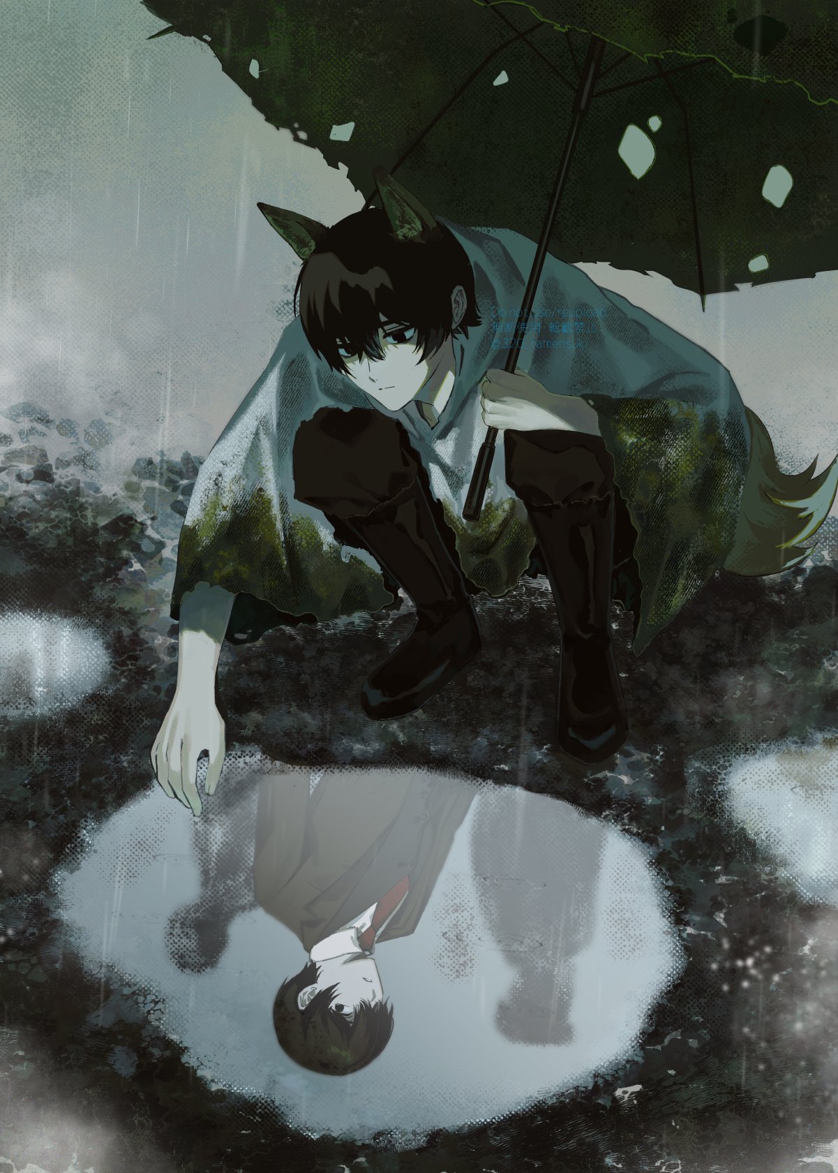 1boy, 320_ramensuki, animal_ears, different_reflection, dual_persona, e.g.o_(project_moon), fox_ears, full_body